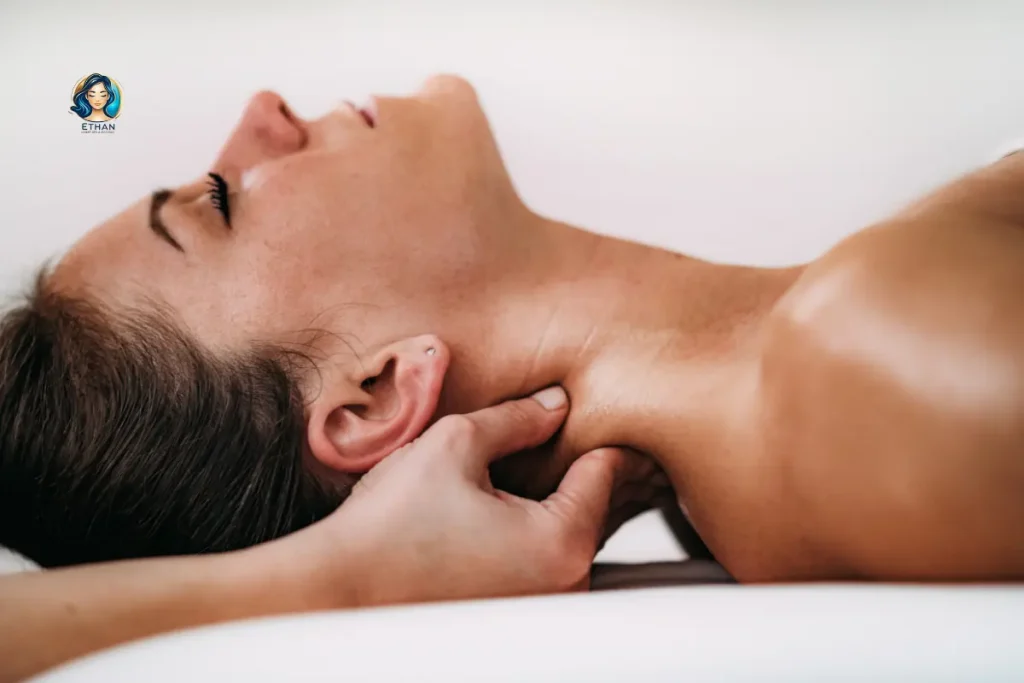 Neck Massage therapy highlighting massage therapy benefits including neck pain relief, reduced muscle tension, improved circulation, and deep relaxation